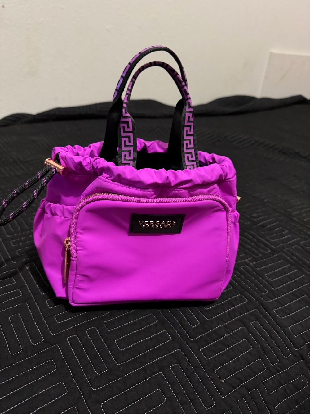 Versace Fuchsia Drawstring Mini Tote with Greca Handles